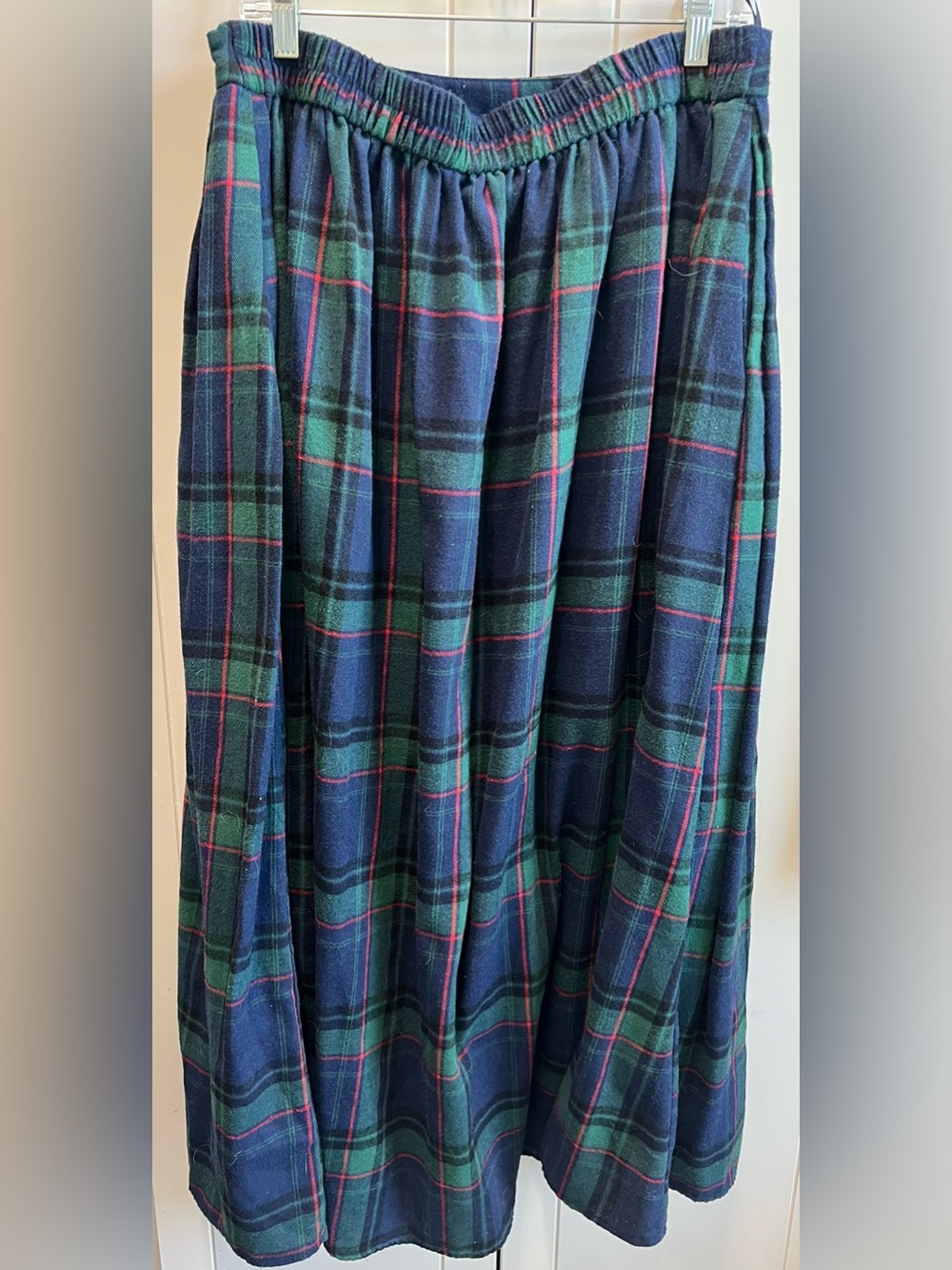 Plaid Maxi Skirt in Navy and Green with Pink Accents